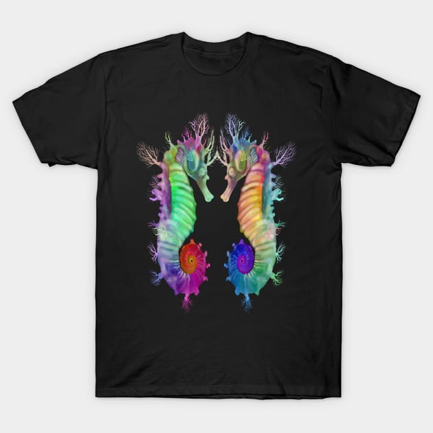 Colorful Rainbow Ocean Seahorse Design T-Shirt by starchildsdesigns